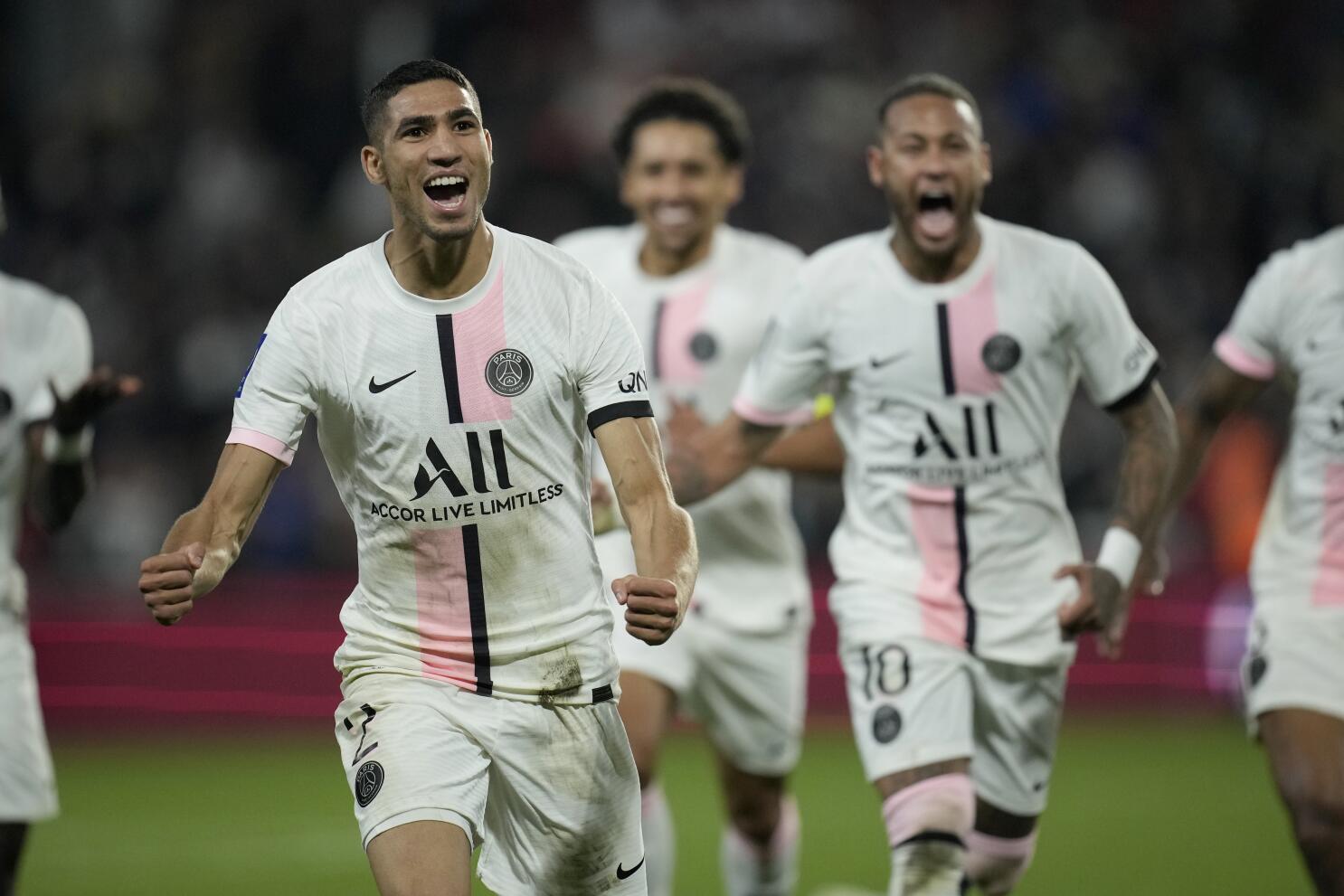 Defender Achraf Hakimi showing PSG fans his scoring prowess - The