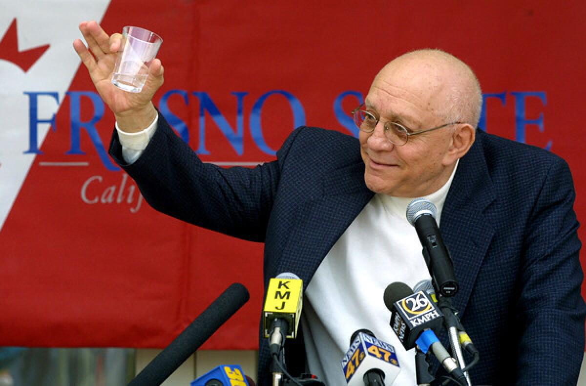 Jerry Tarkanian announces his retirement from coaching during a news conference at Fresno State.