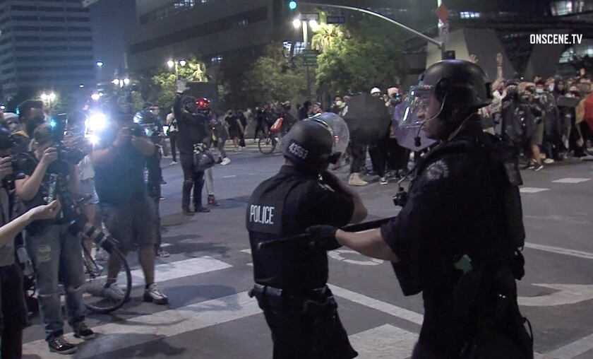 Hundreds fill downtown L.A. streets to protest police shootings - Los ...