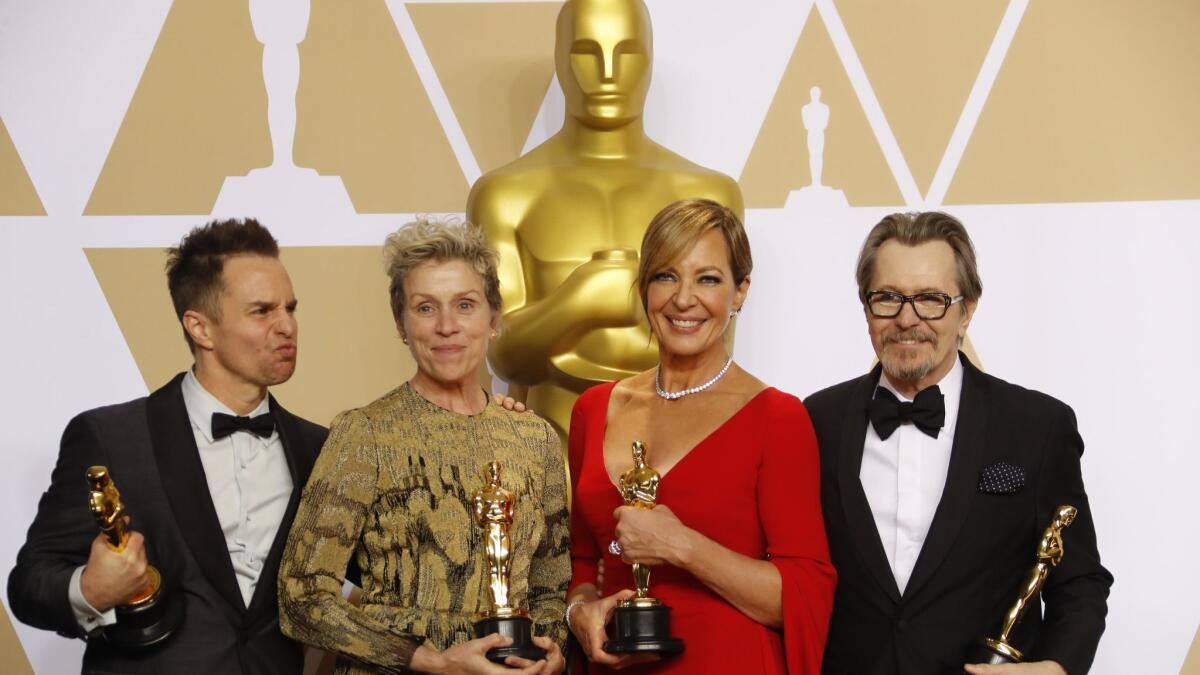 2018 Oscar winners Sam Rockwell, left, Frances McDormand, Allison Janney and Gary Oldman will be among this year's presenters.