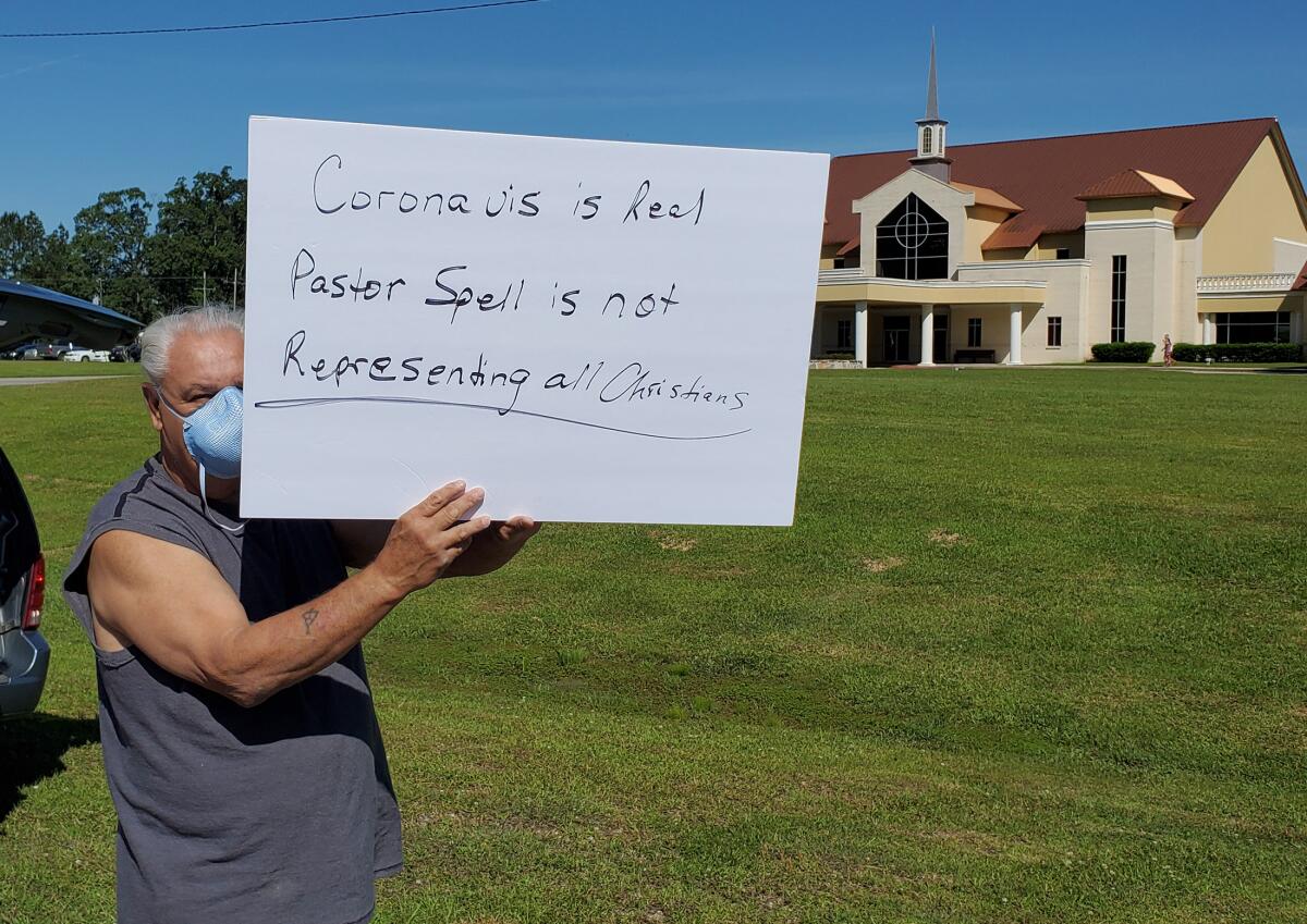 Protesters in front of Life Tabernacle Church.