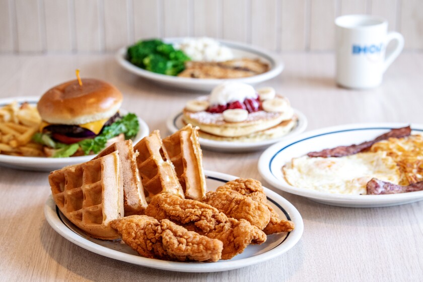Halal menu at IHOP include chicken and waffles, classic burger, tilapia Florentine and the pancake combo.