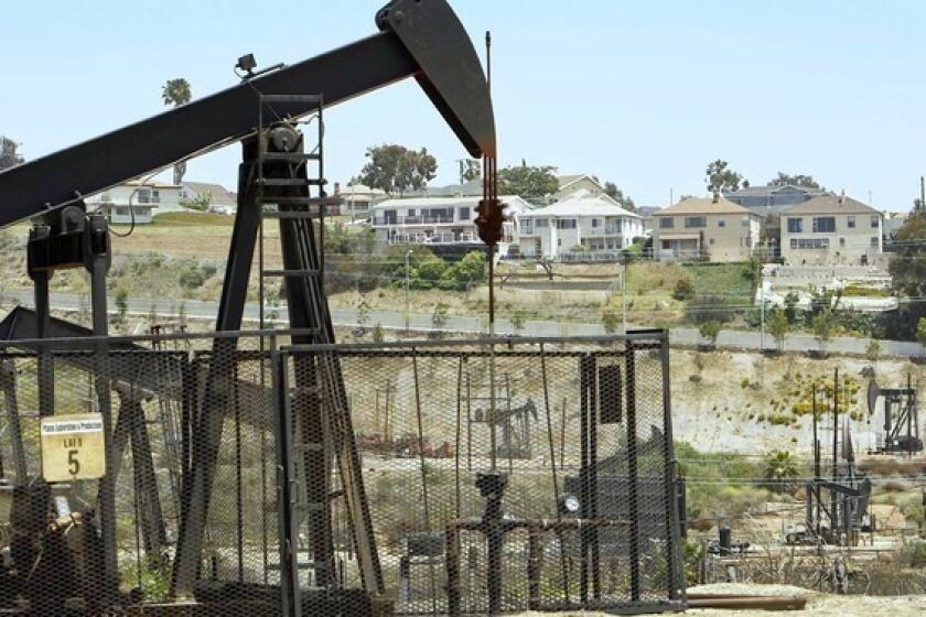 Homes overlook the Inglewood Oil Field -- the largest urban oil field in the country -- operated by Plains Exploration & Production Co. Neighbors have been concerned about the possible ramifications of the fracking method of extraction.