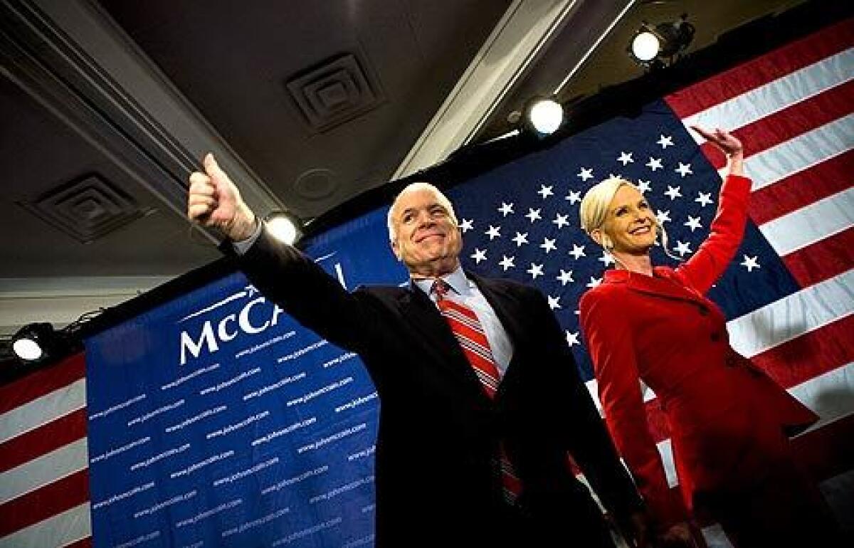 John McCain's win in the New Hampshire Republican primary caps a remarkable comeback as has climbed back into contention for the presidential nomination. The senator from Arizona is joined by his wife, Cindy, in celebrating Tuesday night.