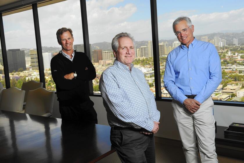 Peter Nolan, left, is senior advisor and Jonathan Sokoloff and John Danhakl are managing partners of Leonard Green & Partners, a West L.A. private equity firm. All three worked at Michael Milken's firm, Drexel Burnham Lambert, in the late 1980s.