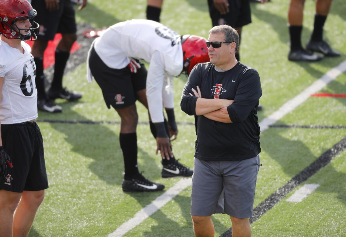 San Diego State football head coach Brady Hoke and his staff have four weeks to prepare the Aztecs for the 2022 season.