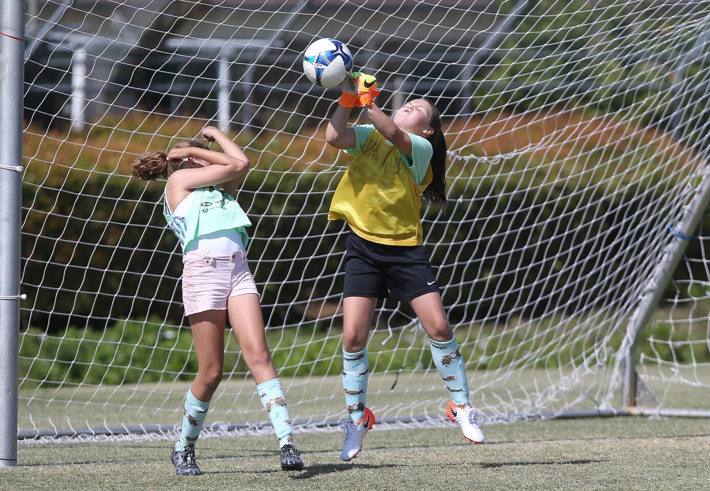 Photo Gallery: Newport Beach Our Lady Queen of Angels vs. Eastbluff in a girls’ fifth- and sixth-grade Silver Division pool-play match at the Daily Pilot Cup