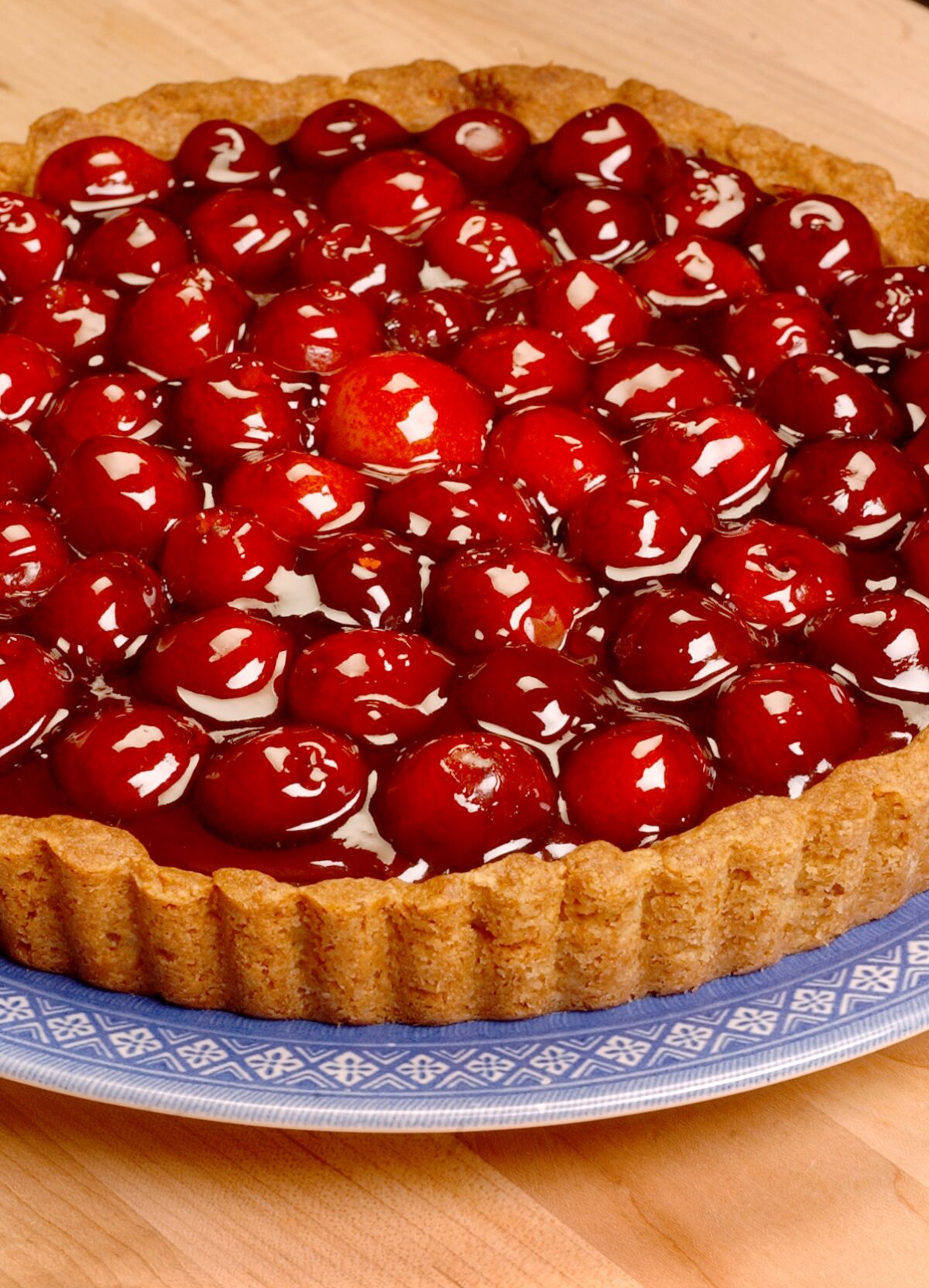 Cherries tart- Chocalate and Cherry Tart photographed at the Los Angeles Times, Wednesday. Plate is from Sur La Table.