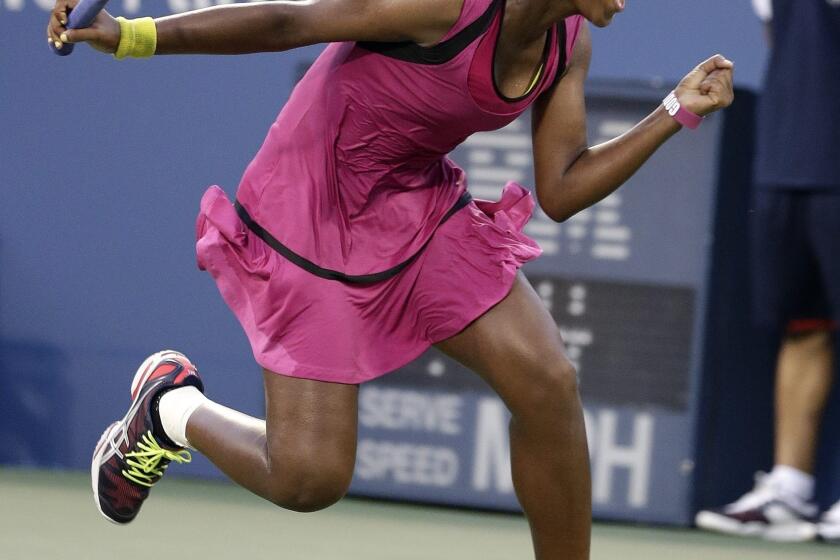 Victoria Duval reacts during her first-round victory over Samantha Stosur at the U.S. Open on Tuesday.