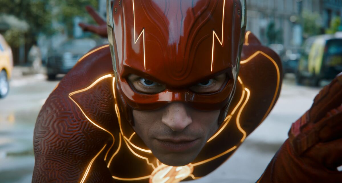 Ezra Miller in costume as the Flash