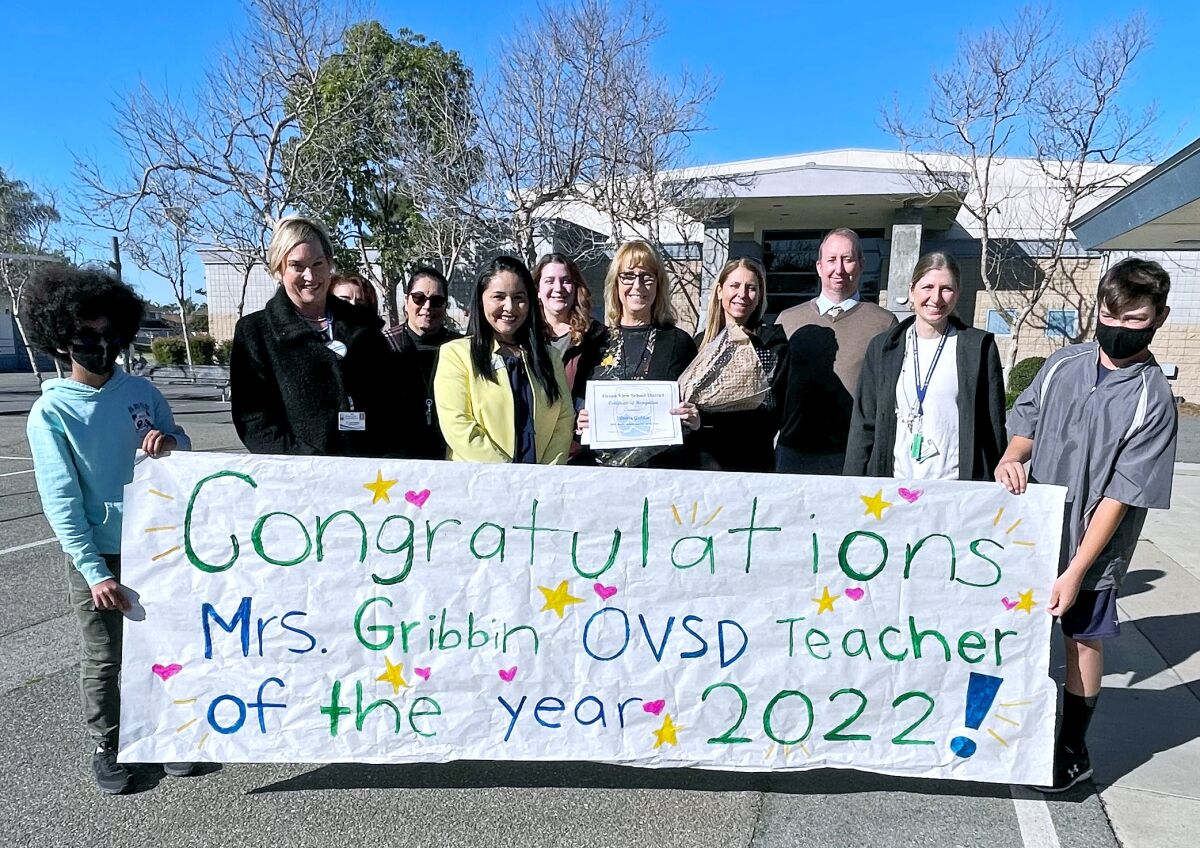 Denise Gribbin, center, a special education teacher at Mesa View Middle School, has been named an OVSD Teacher of the Year.