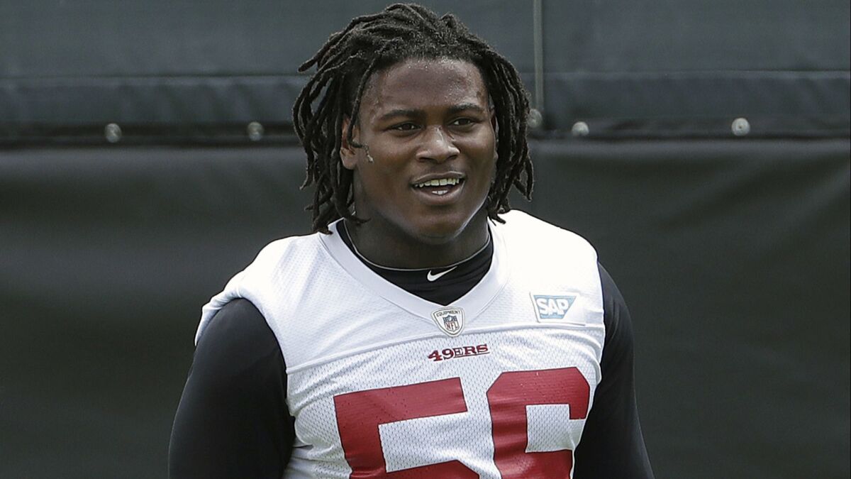 Reuben Foster was released by the San Francisco 49ers in November and claimed on waivers by the Washington Redskins but remains on the NFL's Commissioner Exempt list.