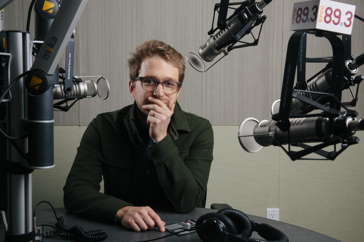 "The Big One: Your Survival Guide" podcast host Jacob Margolis at KPCC studios in Pasadena.