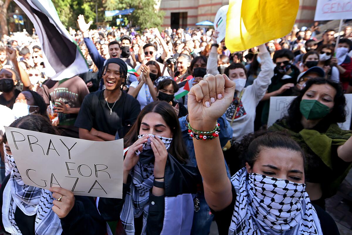 Students rally on the UCLA campus in support of Palestinians