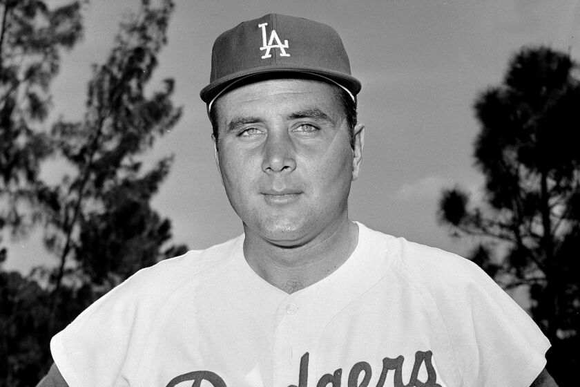 Dodgers reliever Ron Perranoski poses for a picture in April 1965.