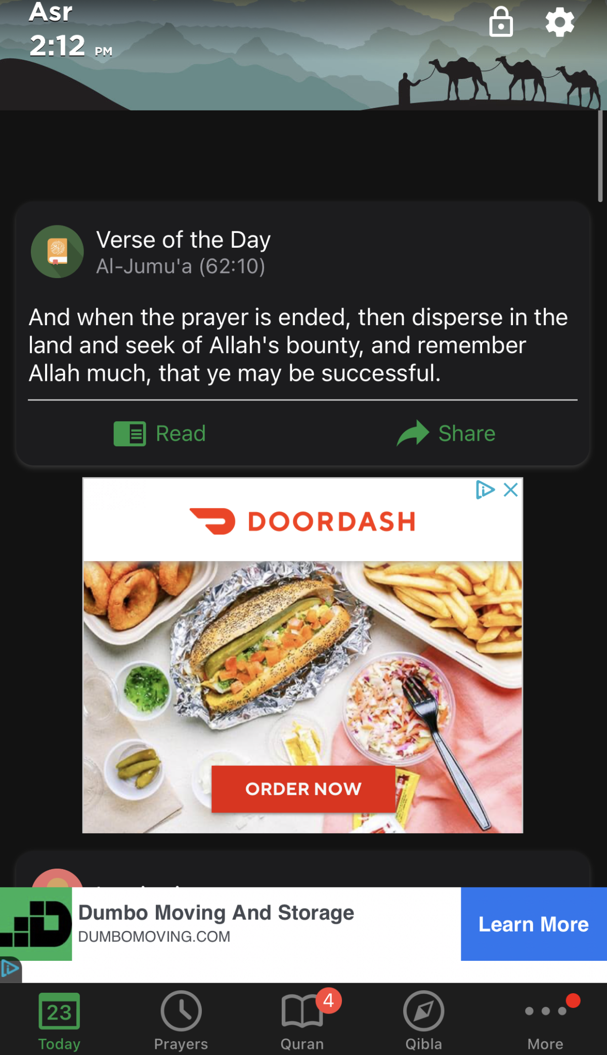 Screenshot of ads in the Muslim Pro app