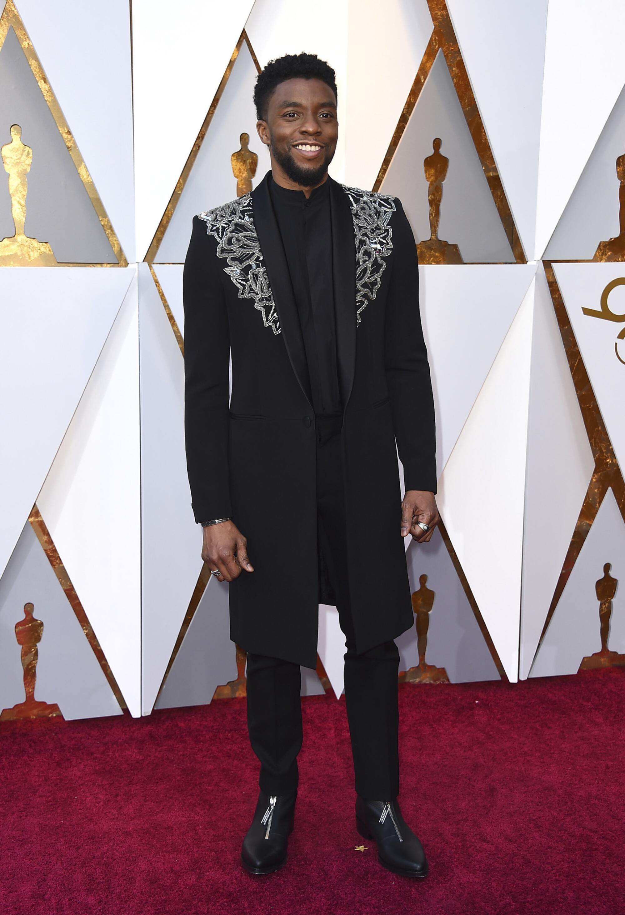 Chadwick Boseman on the red carpet at the Academy Awards in 2018.