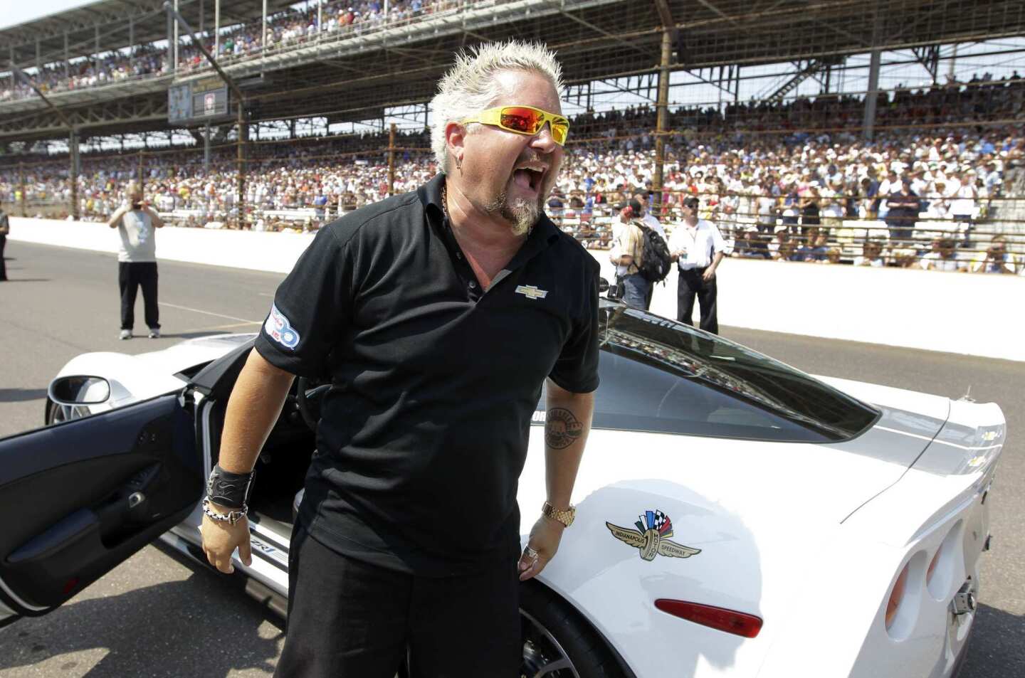 Celebrity chef and pace-car driver Guy Fieri prepares for the start of the Indy 500 on Sunday.