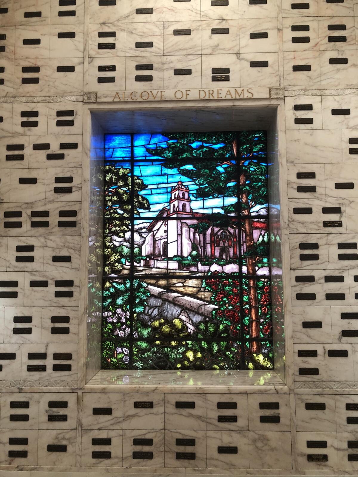 Stained glass in the Alcove of Dreams at Inglewood cemetery.