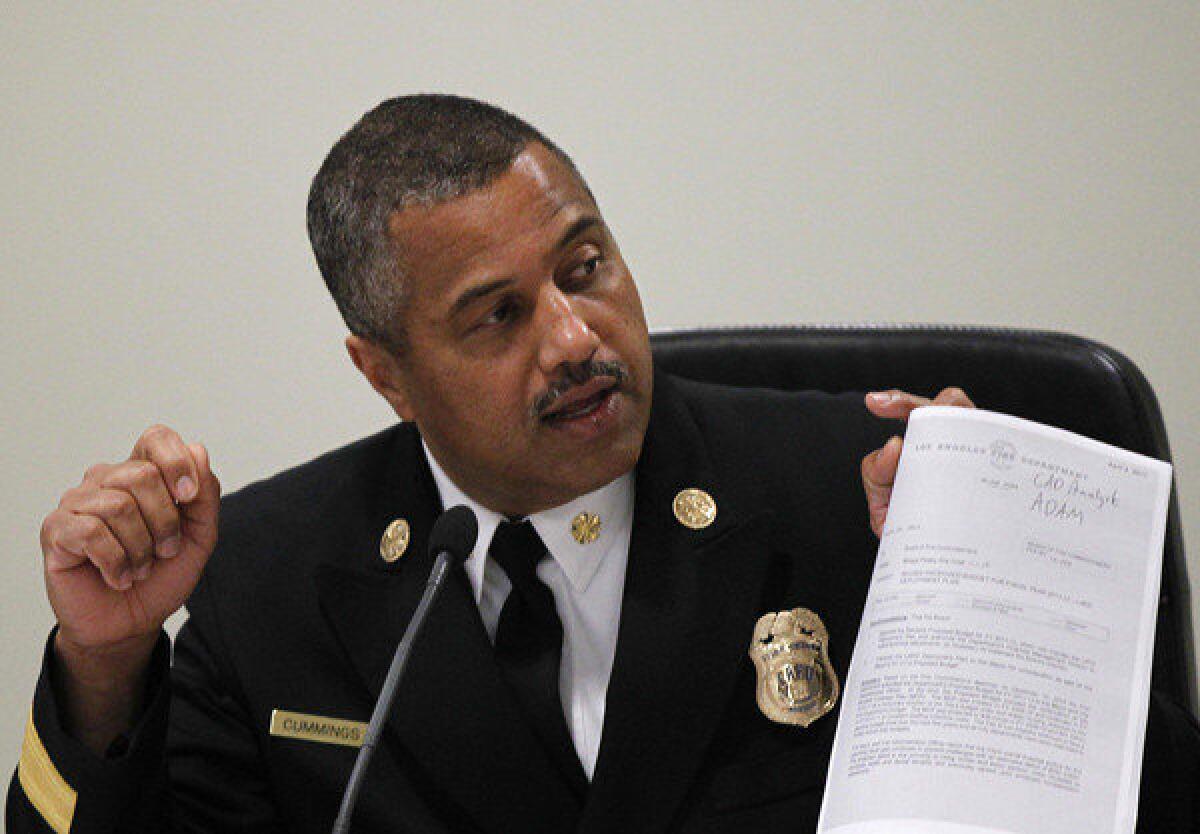 Los Angeles Fire Chief Brian Cummings at a Fire Commission meeting.