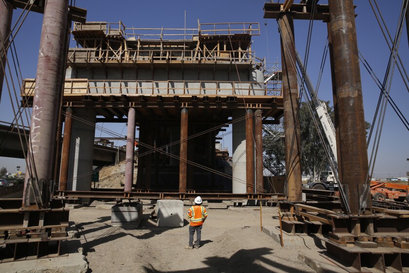 A viaduct for California's high-speed rail project under construction in Fresno.  