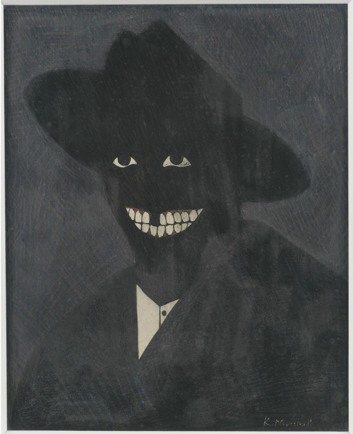 Kerry James Marshall, "A Portrait of the Artist as a Shadow of His Former Self," 1980, egg tempera on paper (MOCA)