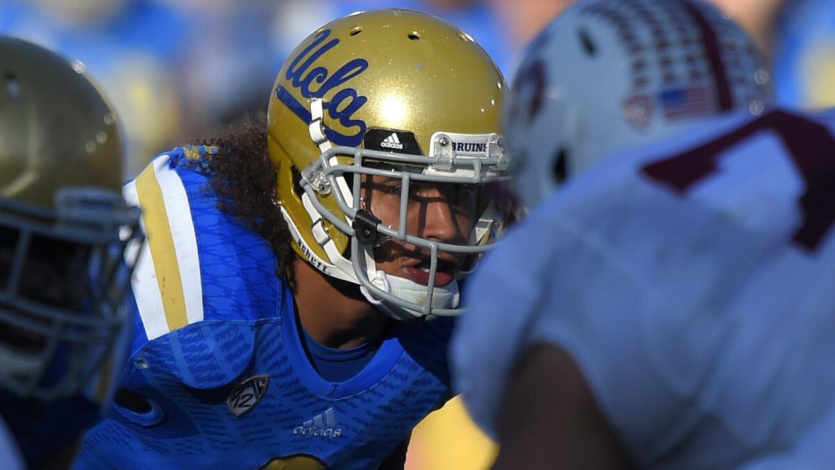 UCLA linebacker Eric Kendricks waits for the snap during a loss to Stanford at the Rose Bowl on Nov. 28. Kendricks is considered among the top defensive players in college football.