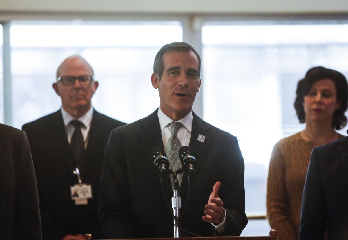Los Angeles Mayor Eric Garcetti at a news conference this week.