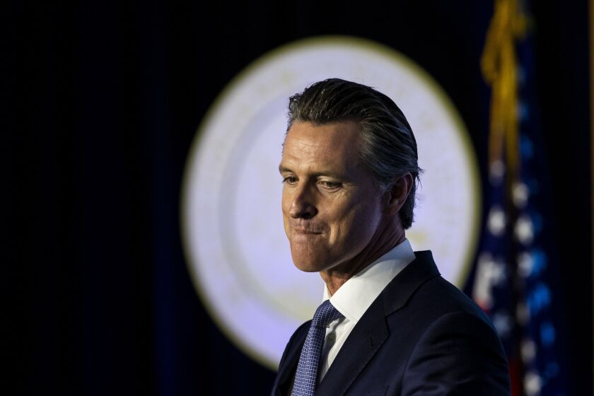 Gov. Gavin Newsom speaks after being sworn in as the 40th governor of California in front of the Capitol in Sacramento.