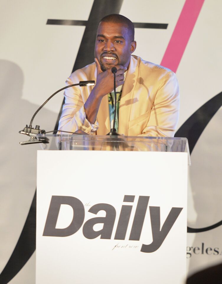 Kanye West speaks onstage at the Fashion Los Angeles Awards.