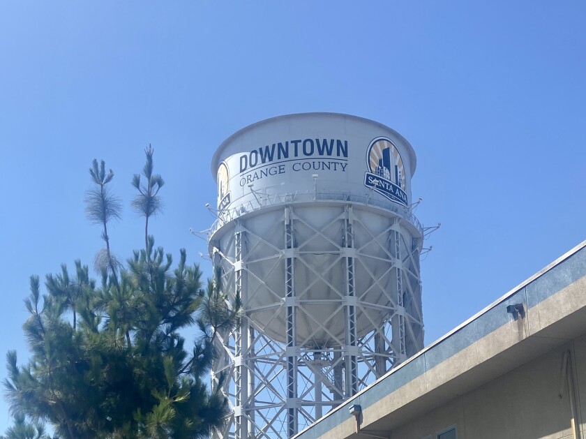 The iconic Santa Ana water tower.