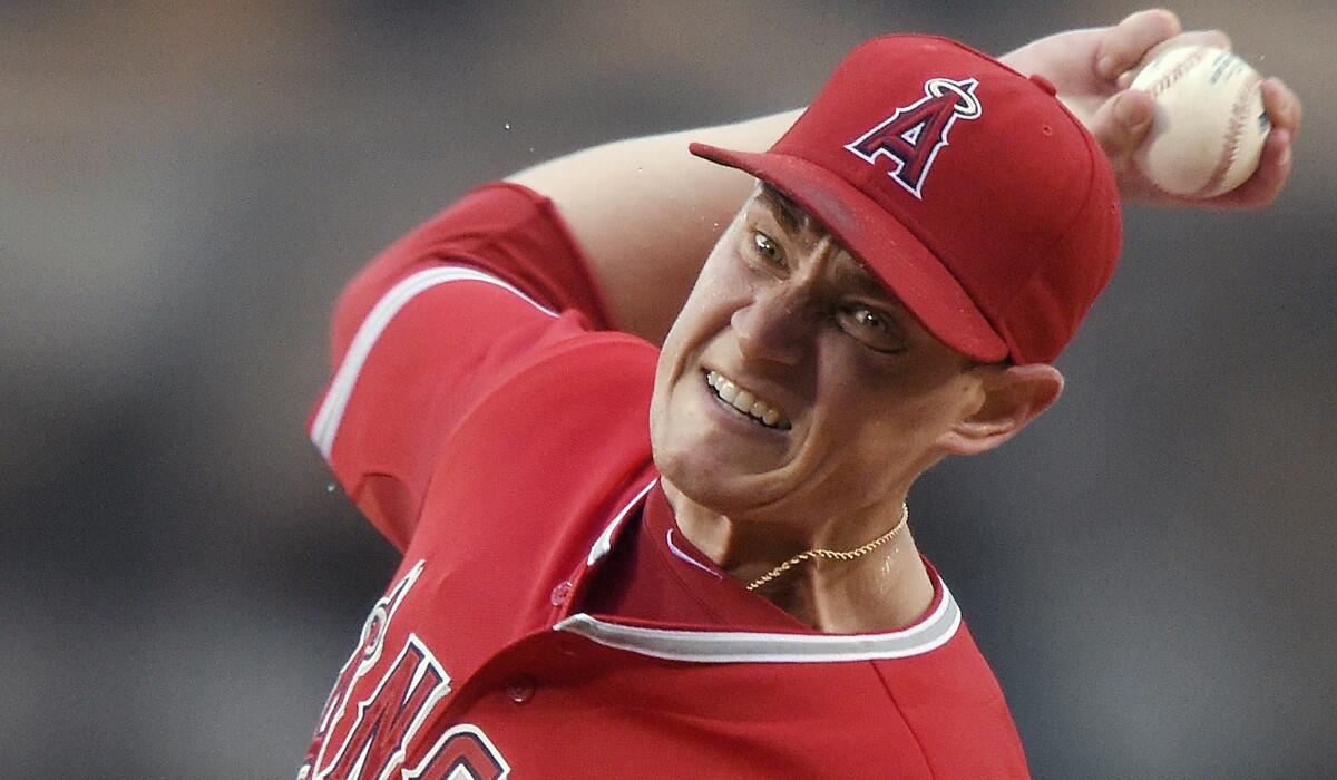 Angels pitcher Garrett Richards allowed just three baserunners and retired Boston's final 15 hitters in order on Saturday night.