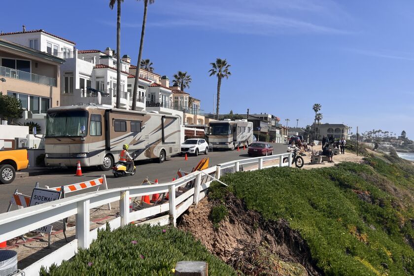 Film crews park and film along Neptune Place in La Jolla March 16.