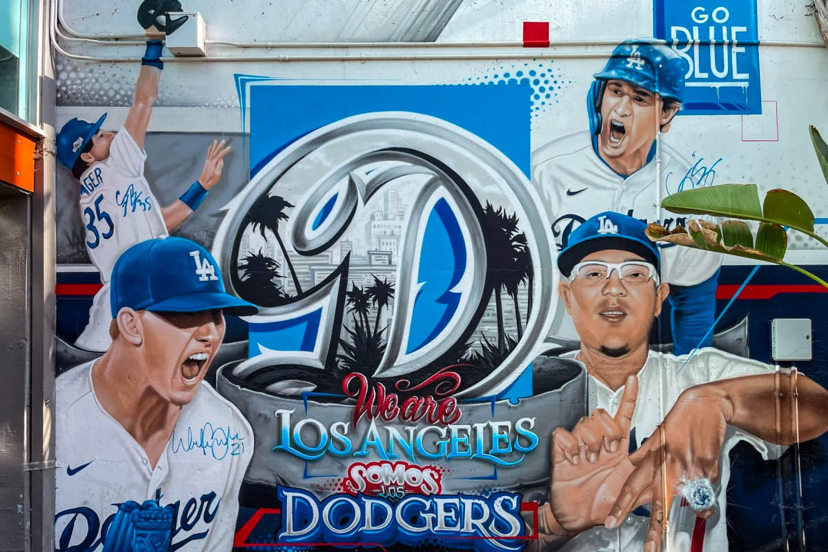 Dodgers mural featuring Julio Urías, bottom right.