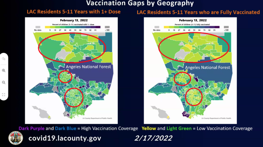Vaccination gaps by geography, L.A. County residents ages 5 to 11