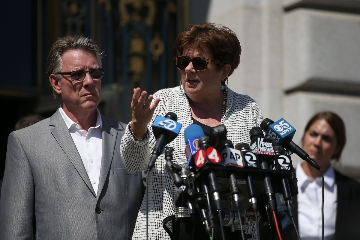 The famly of Kate Steinle, who was slain on July 1, 2015, by a five-time deportee, filed claims aginst the City and County of San Francisco, U.S. Immigration and Customs Enfocement and the U.S. Bureau of Land Management on Tuesday and held a news conference to discuss them.