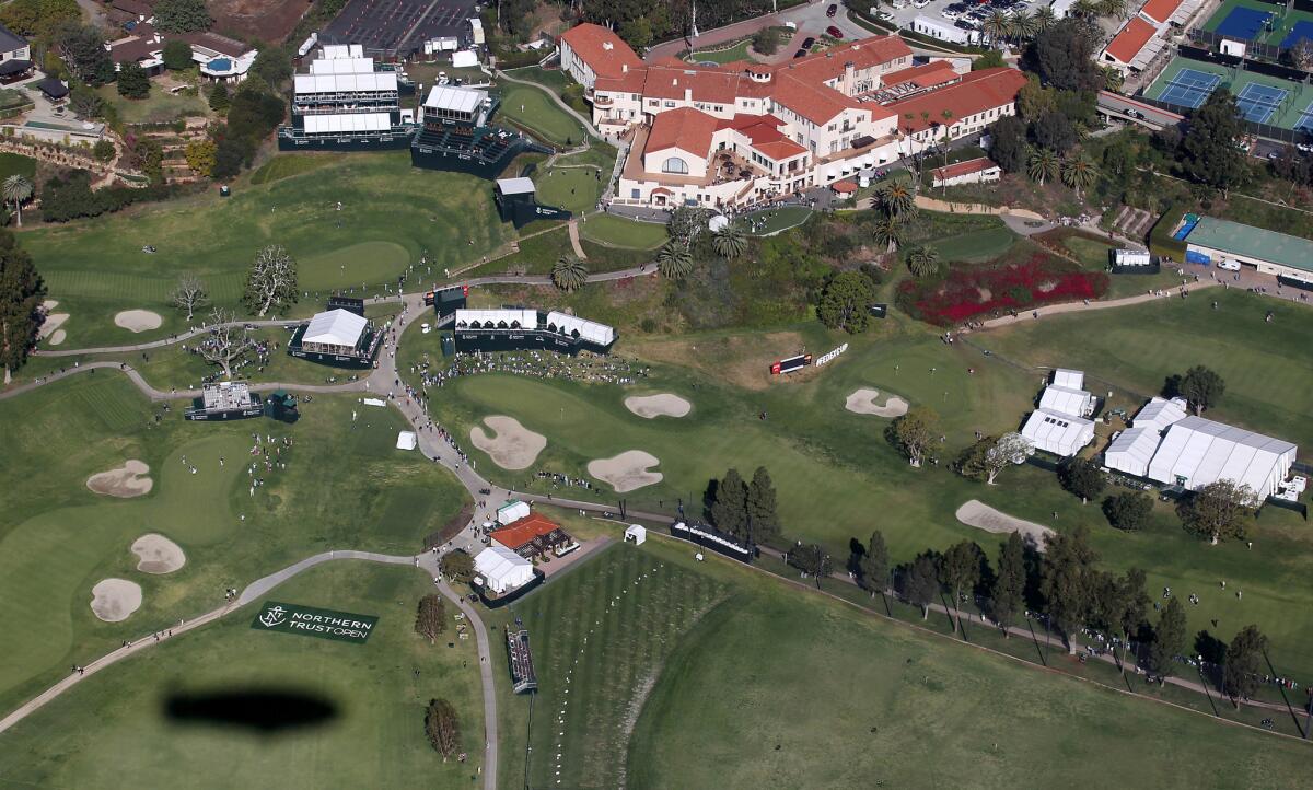 Shown is an aerial view of Pacific Palisades' Riviera Country Club from the MetLife blimp on Feb. 19.