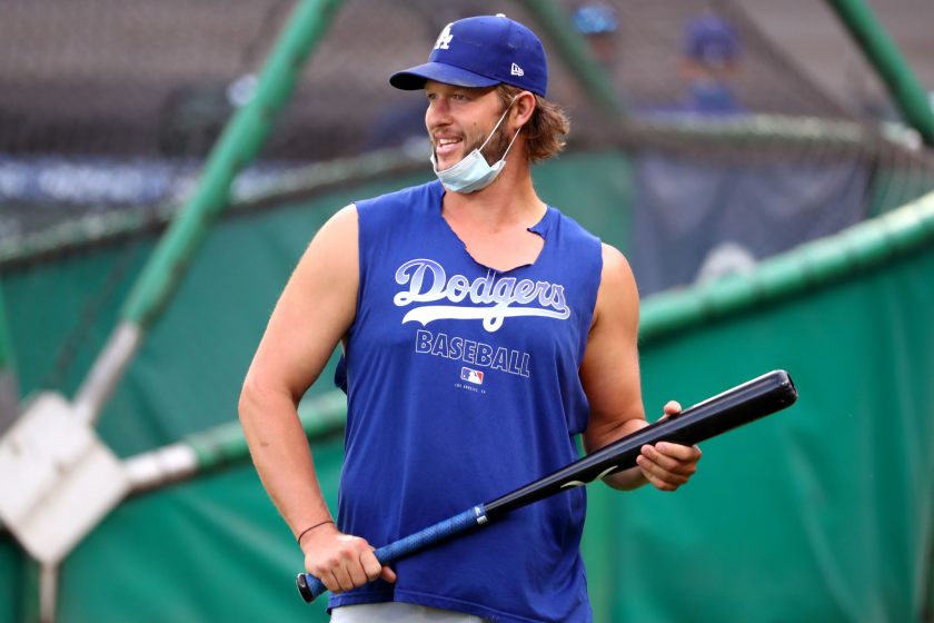 Clayton Kershaw takes part in batting practice before a game against the Seattle Mariners in August.