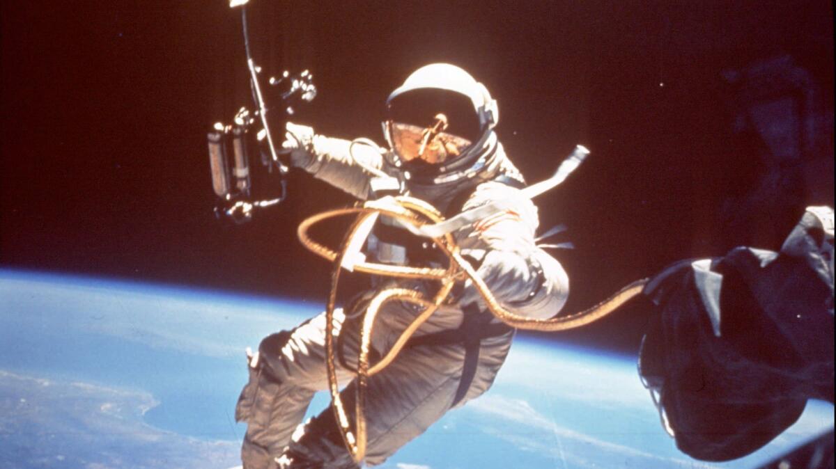 SUBSTITUTES FOR NY344?±ADV. FOR MON. PMS, JULY 11?±?±FILE?±?±Astronaut Ed White is the first American to walk in space as he is tethered to the Gemini 4 spacecraft in 1965. "Moon Shot", a comprehensive survey of the U.S. space program, is a two?± part series beginning at 8:05 p.m. EDT Monday on TBS. (AP Photo/NASA?±files)