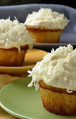 These coconut cupcakes have a hint of almond and nice buttermilk tang. Recipe: Coconut cupcakes
