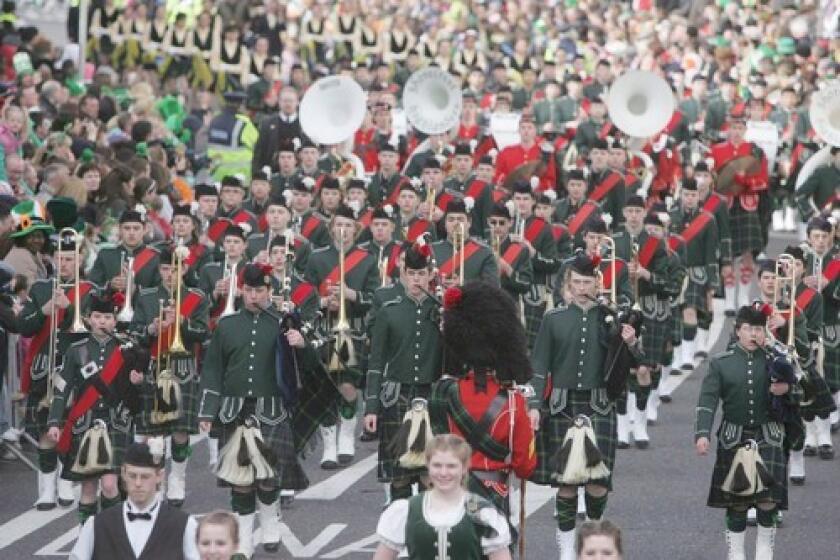 Dublin, Ireland Members of a U.S. marching band perform during the St. Patrick's Day parade in Dublin on Monday, one of the biggest events on the Emerald Isle. The 3,000-strong parade snaked its way through the city center, bolstered by 16 marching bands from countries including Ireland, Japan, Italy and the United States. The St. Patrick's Day tradition of fun has spread worldwide to places like Moscow and Tokyo, which don't have significant Irish populations.