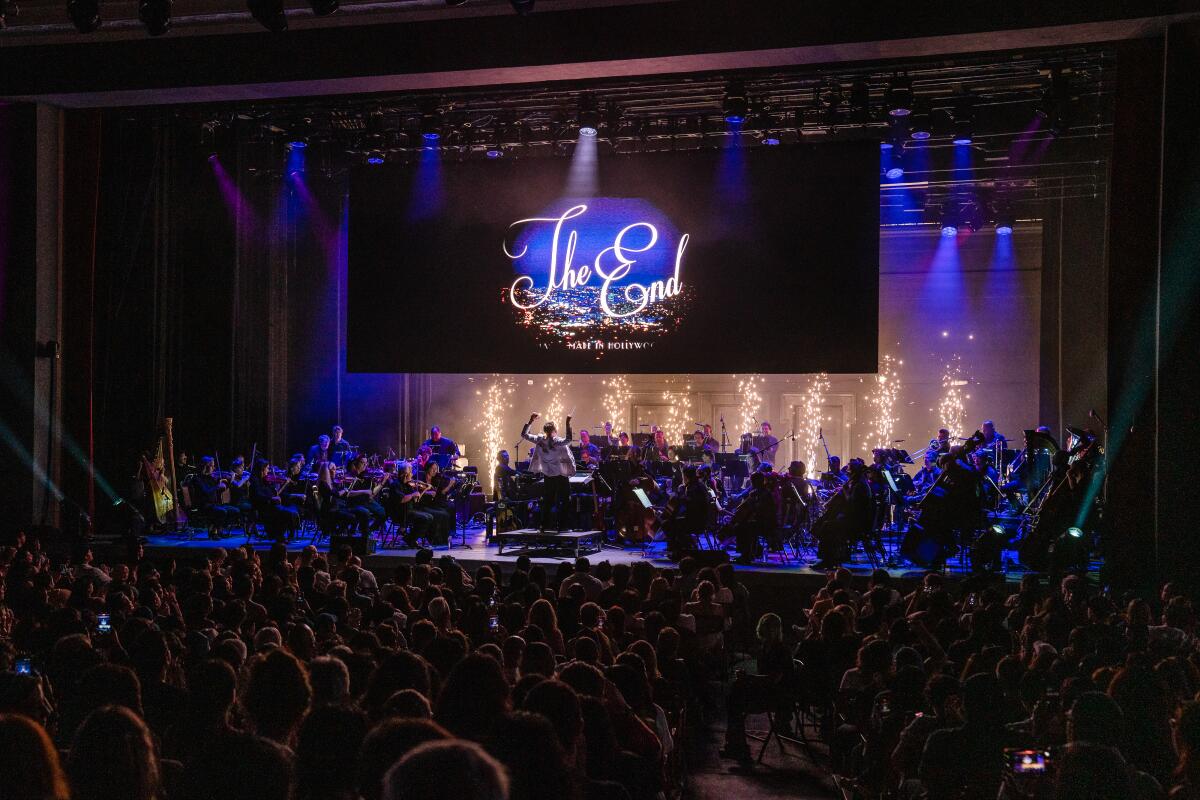 "La La Land" plays on the screen at the Greek Theatre