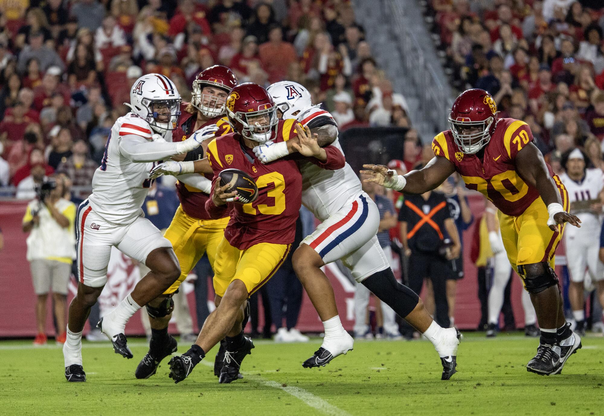 USC's Caleb Williams is sacked while running.