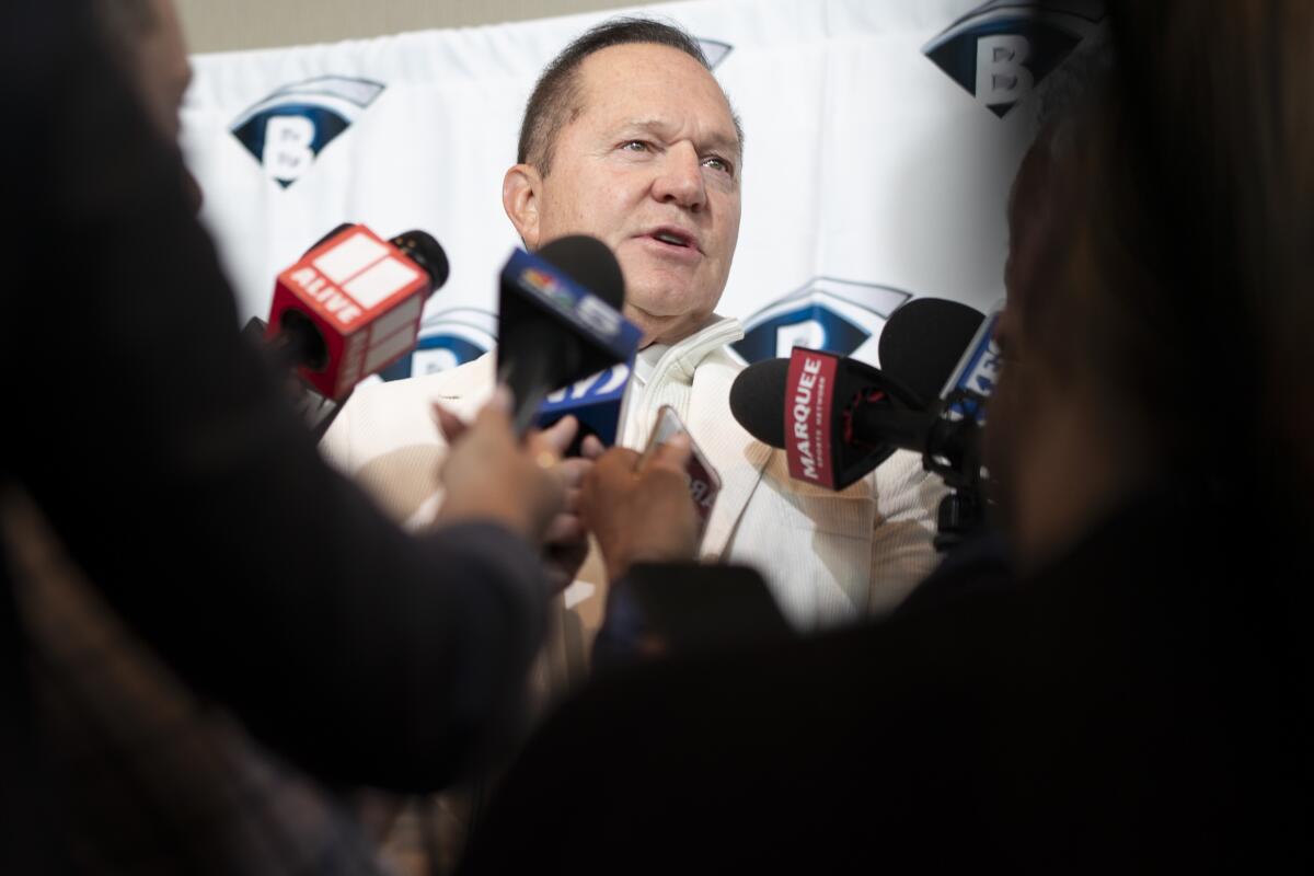 Agent Scott Boras responds to questions during a news conference at the Major League Baseball winter meetings, Wednesday, Dec. 6, 2023, in Nashville, Tenn. (AP Photo/George Walker IV)