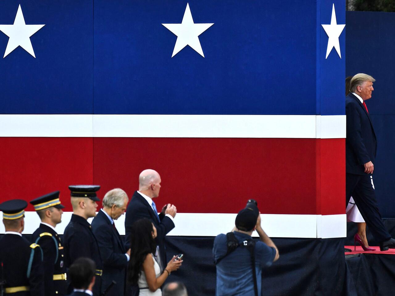 President Trump and First Lady Melania Trump arrive at the "Salute to America" Fourth of July event at the Lincoln Memorial in Washington.