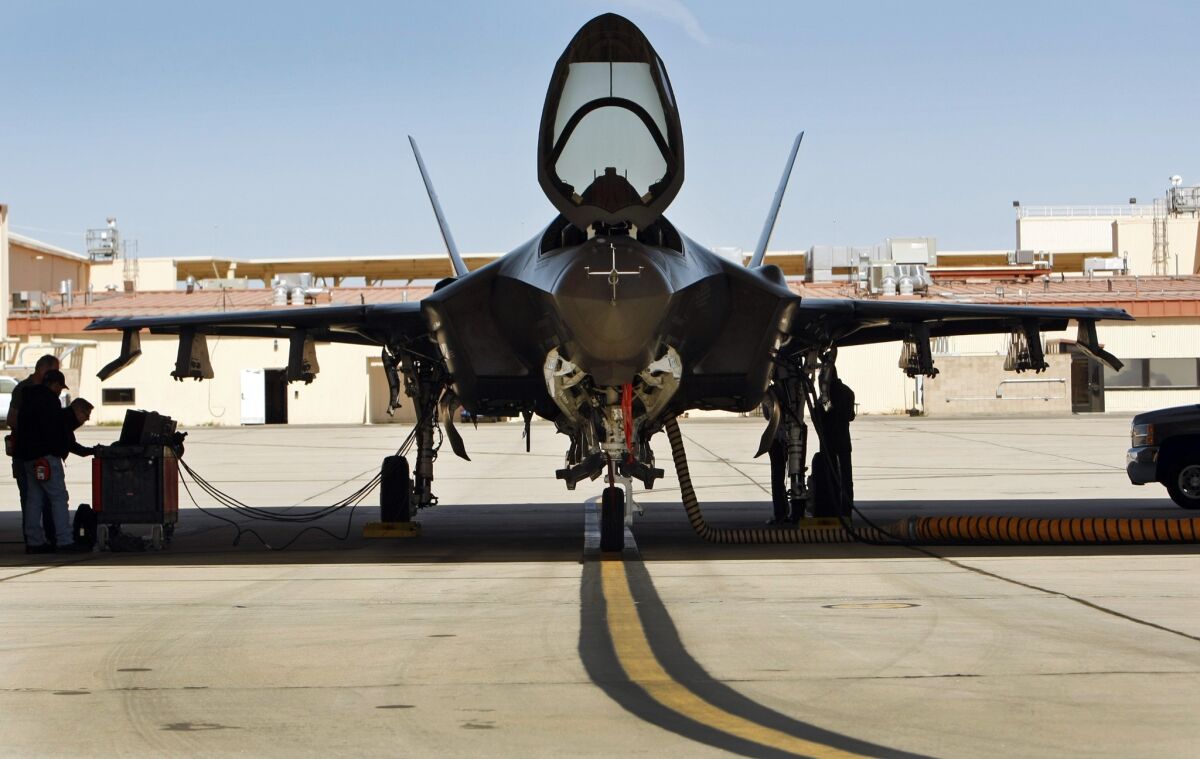 The Lockheed Martin F-35 Lightning II is prepared for testing at Edwards Air Force Base.