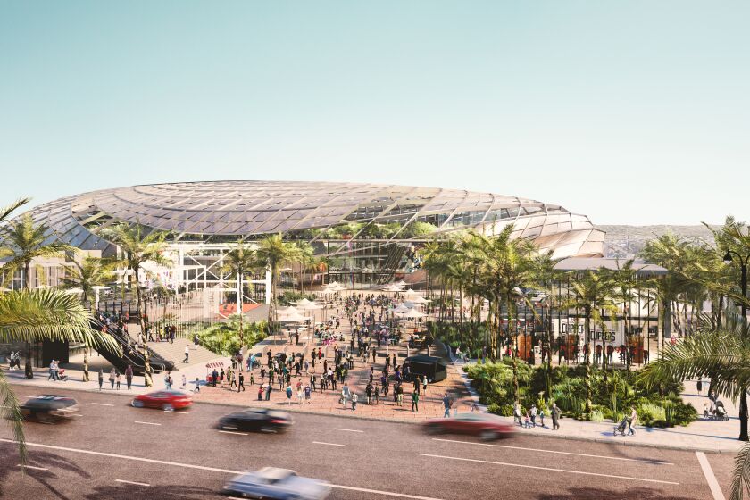 A rendering of the proposed arena for the Clippers in Inglewood.