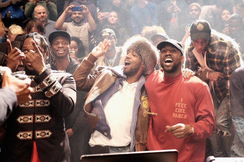 Kanye West, front right, used the Tidal streaming service for the unconventional launch of his new album, “The Life of Pablo.”