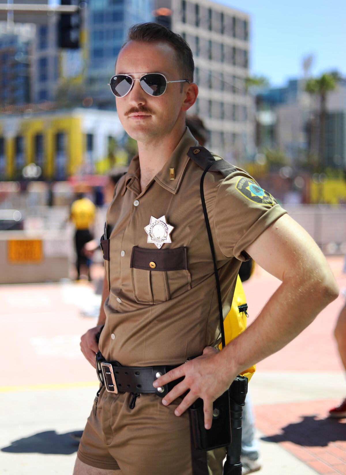 Calvin Sykes of San Diego dressed as "Reno 911!'s" Lt. Dangle at Comic-Con International in San Diego on July 20, 2019.