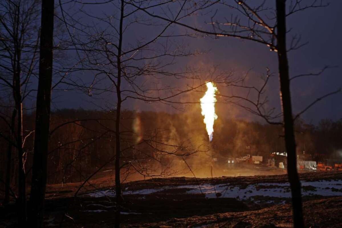 Gas is burned off at a hydraulic fracturing, or fracking, well in Susquehanna County, Pa.